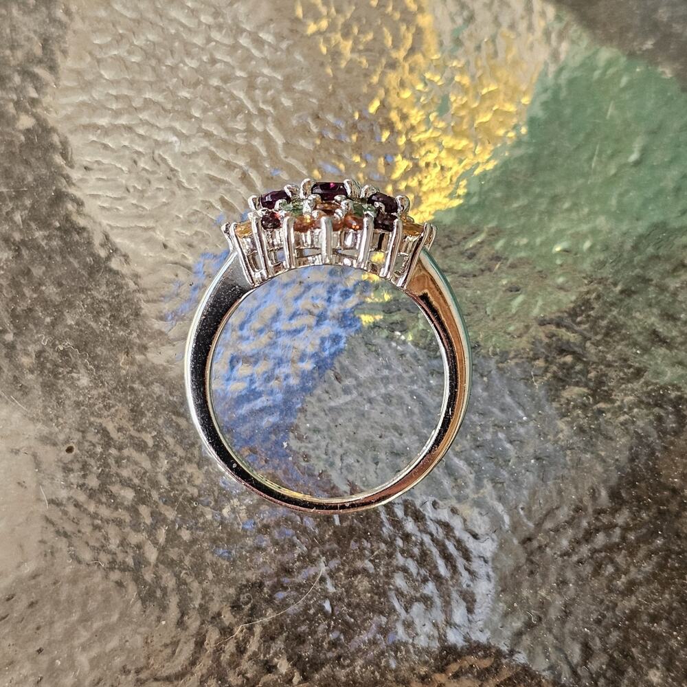Vintage 925 Sterling Silver Ring Size 6 Floral Burst Multi Gemstone Cluster - Picture 7 of 12
